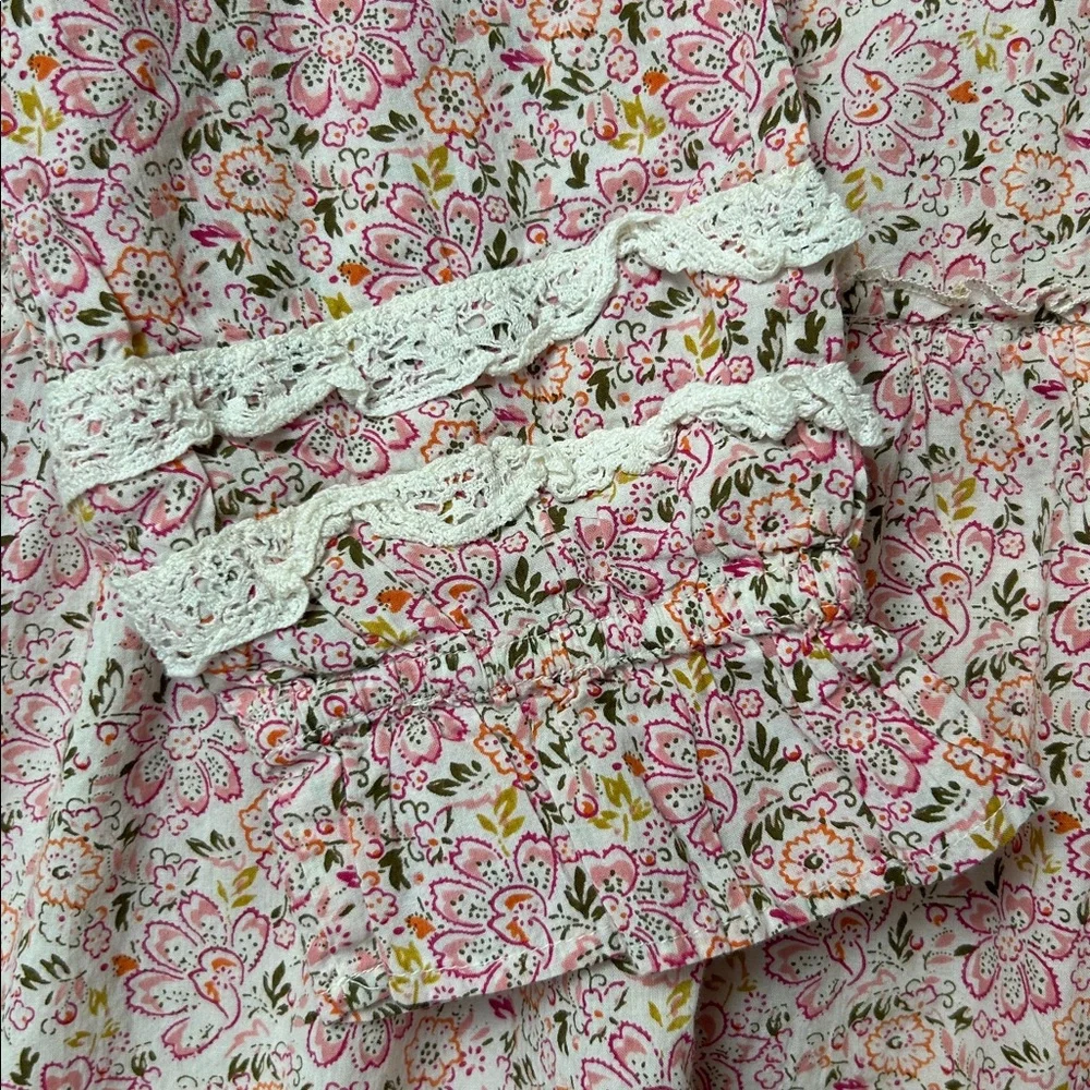 Sundance Pink Floral Nightgown Sleep Dress‎ Tiered Lace Trim Ruffle Cotton M